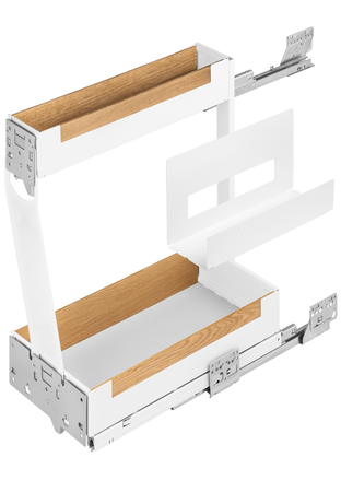 Kosz cargo PEKA Pinello Board Liro do szafki 300, uchwyt na deski kuchenne, lewy, 2 półki drewniane, biały
